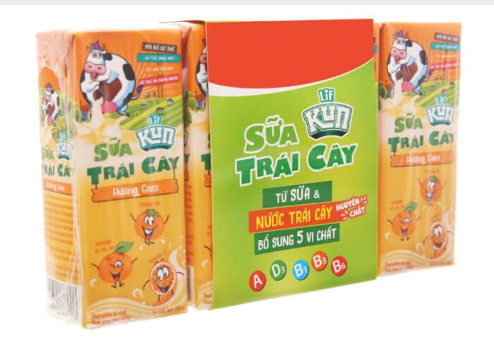 2 Lốc sữa trái cây LiF Kun hương cam 180ml