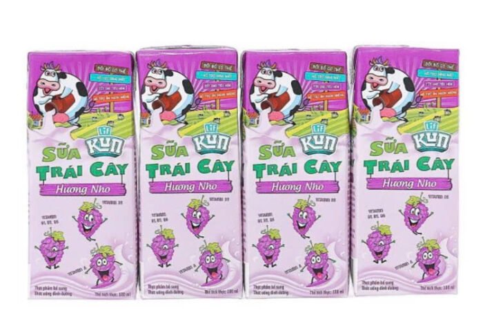 2 Lốc sữa trái cây LiF Kun hương nho 180ml